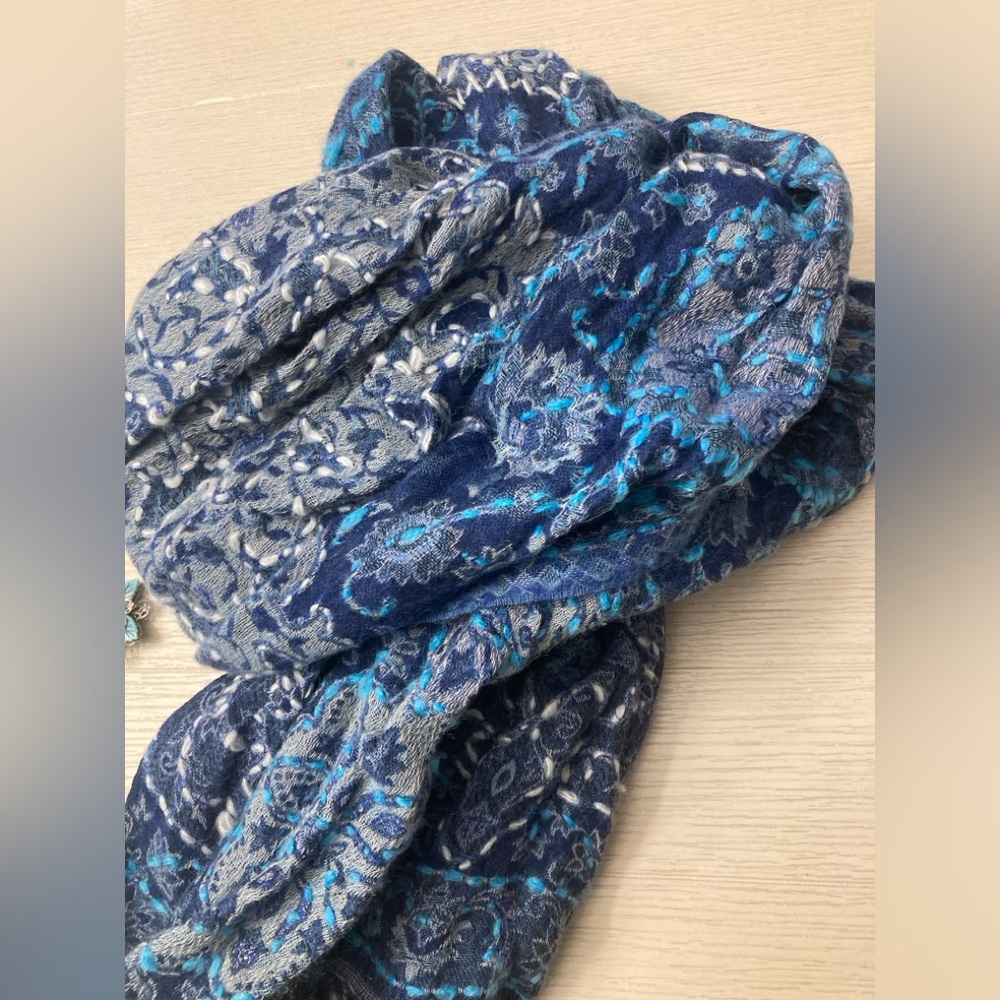 Blue Multi-Tone Patterned Scarf - Picture 2 of 8